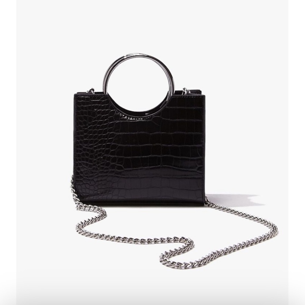 Mini faux croc leather bucket purse